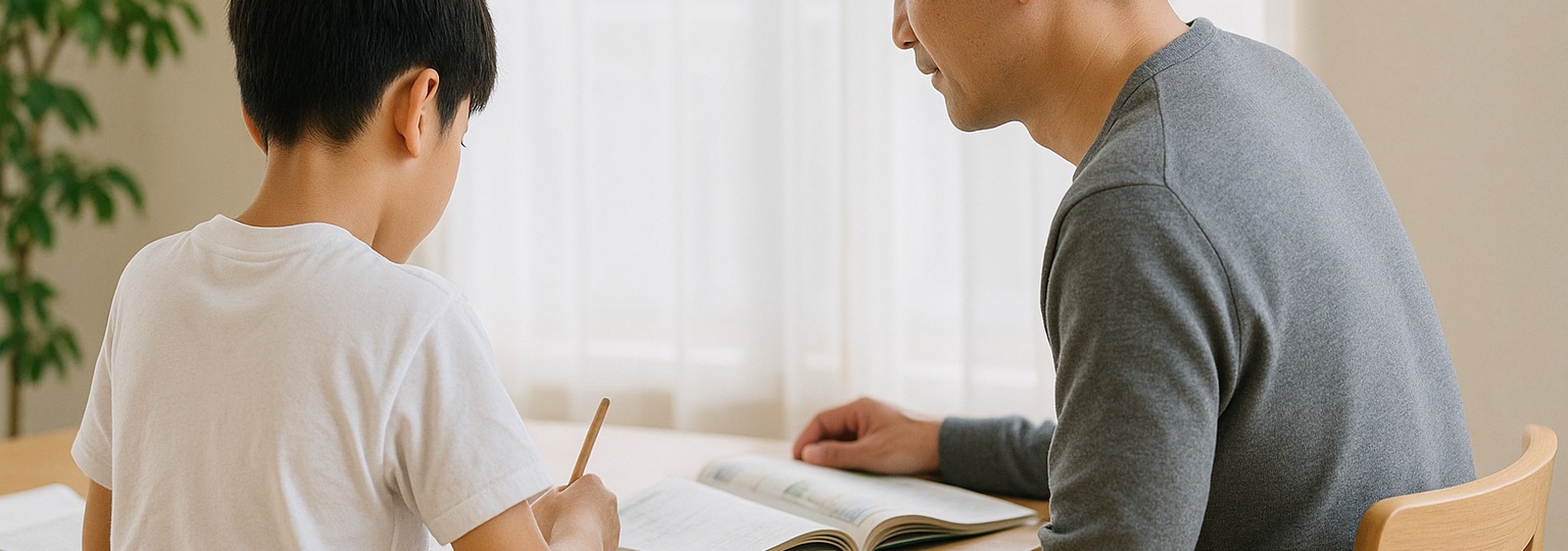 中学受験の勉強を親子で進める様子の写真