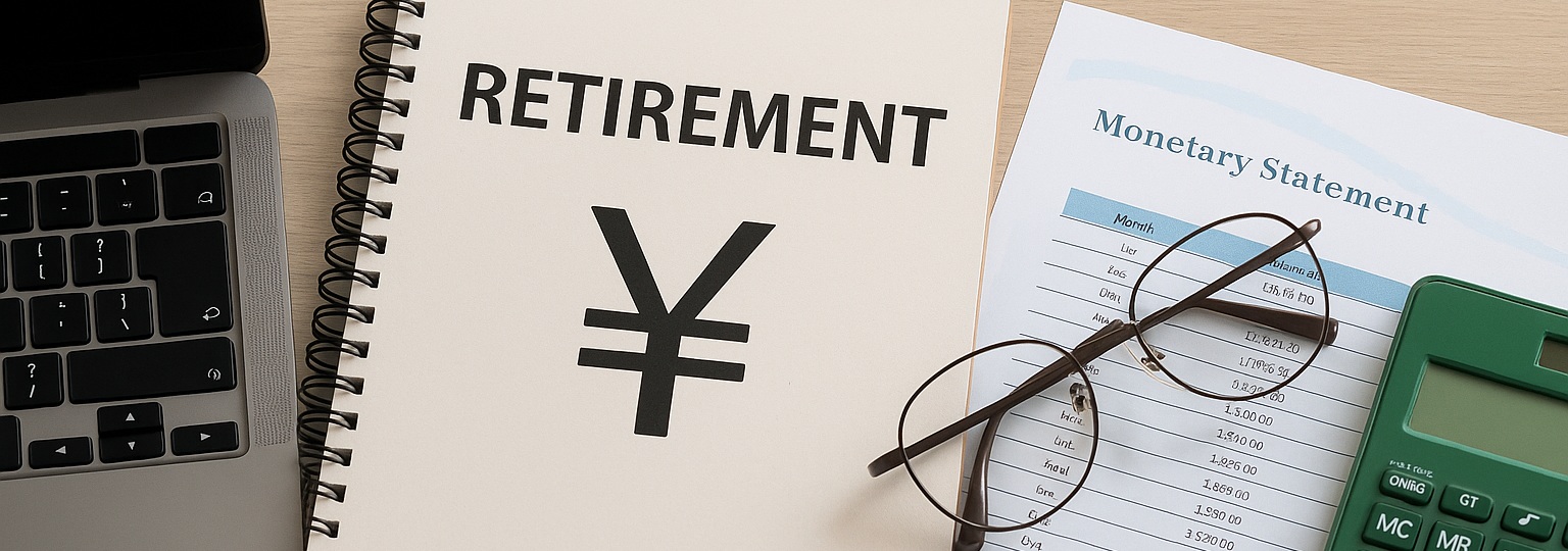 退職金を検討するパソコンと資料の写真